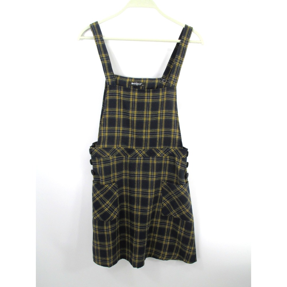 NWT ALLEGRA K Midi Romper Apron Bib Dress Women S Black Plaid Academia Preppy